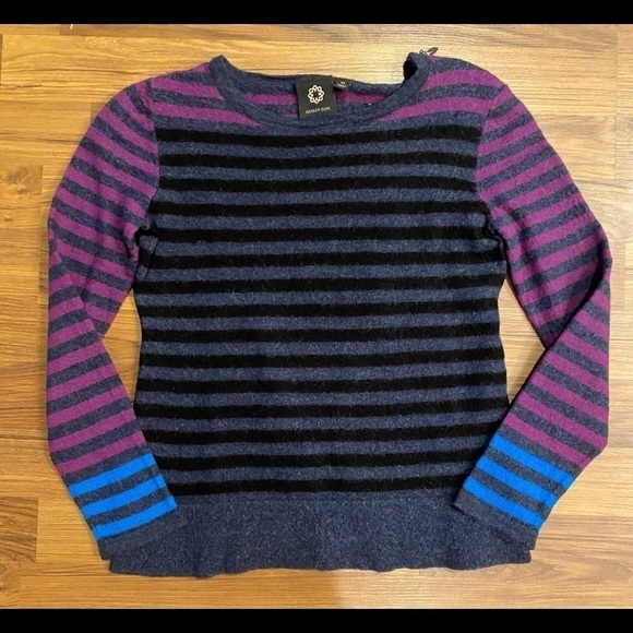Amber Sun Sweaters - Amber Sun Merino Wool - Striped Crew Neck Sweater sz Medium